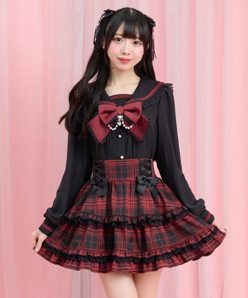 Secret Honey(シークレットハニー)の「レースアップセーラーブラウス(シャツ/ブラウス・レディース・オフホワイト/ブラック・MEDIUM)」の9枚目の写真