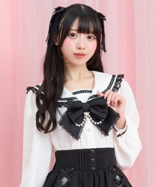 Secret Honey(シークレットハニー)の「レースアップセーラーブラウス(シャツ/ブラウス・レディース・オフホワイト/ブラック・MEDIUM)」の10枚目の写真