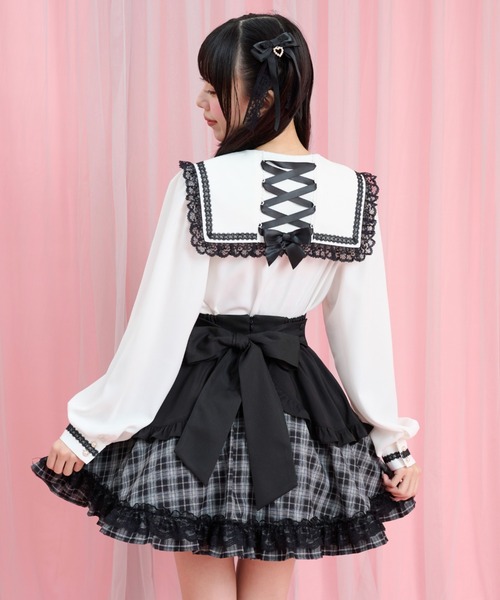 Secret Honey(シークレットハニー)の「レースアップセーラーブラウス(シャツ/ブラウス・レディース・オフホワイト/ブラック・MEDIUM)」の13枚目の写真