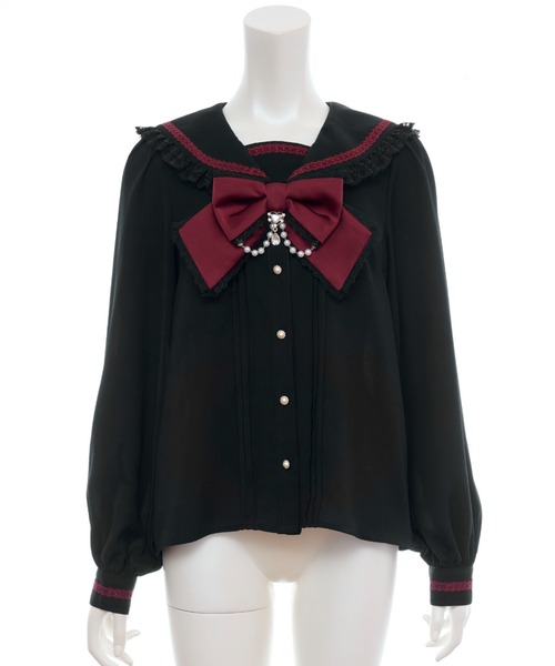 Secret Honey(シークレットハニー)の「レースアップセーラーブラウス(シャツ/ブラウス・レディース・オフホワイト/ブラック・MEDIUM)」の5枚目の写真