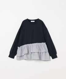 SHIPS any（シップス エニィ）の「〈手洗い可能〉ストライプ フリル ドッキング プルオーバー <KIDS>（Tシャツ/カットソー）」