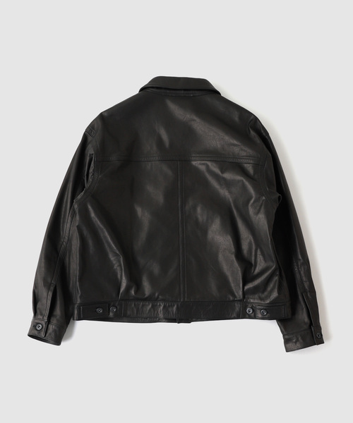 A LEATHER（エーレザー）の「A LEATHER / エーレザー Trucker Jacket（ライダースジャケット・メンズ・ブラック・MEDIUM）」の2枚目の写真