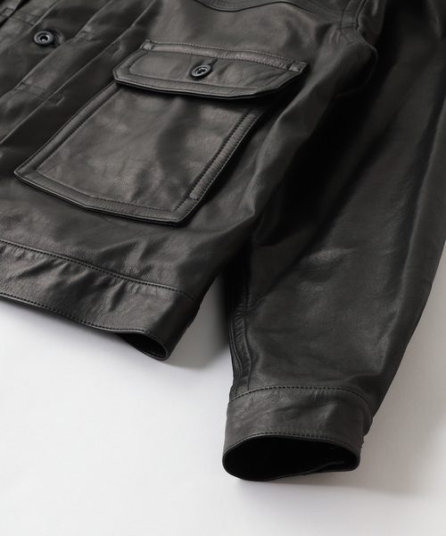 A LEATHER（エーレザー）の「A LEATHER / エーレザー Trucker Jacket（ライダースジャケット・メンズ・ブラック・MEDIUM）」の3枚目の写真