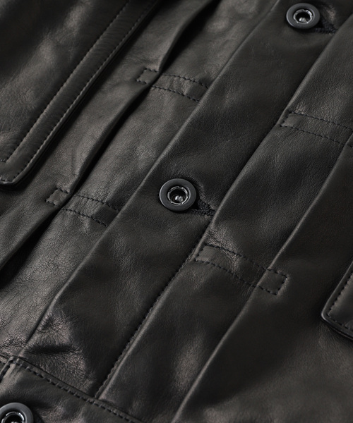 A LEATHER（エーレザー）の「A LEATHER / エーレザー Trucker Jacket（ライダースジャケット・メンズ・ブラック・MEDIUM）」の4枚目の写真