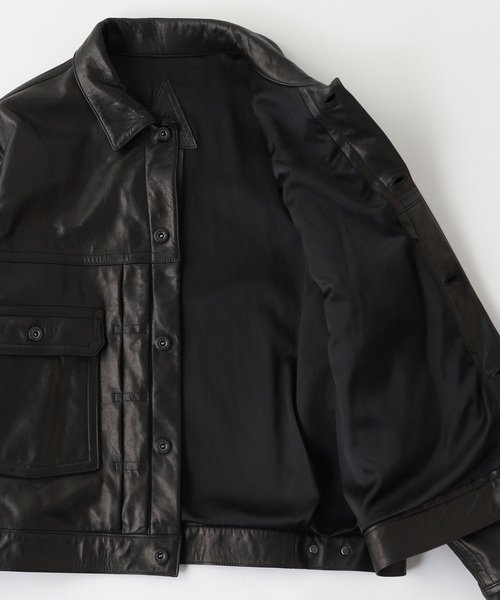 A LEATHER（エーレザー）の「A LEATHER / エーレザー Trucker Jacket（ライダースジャケット・メンズ・ブラック・MEDIUM）」の5枚目の写真
