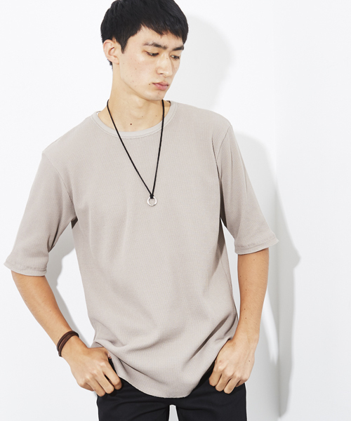 STUDIOUS（ステュディオス）の「ワッフルハーフスリーブTシャツ（Tシャツ/カットソー・メンズ・ホワイト/ベージュ/グレー・1/2/3）」の3枚目の写真