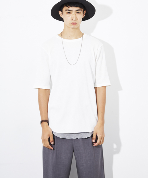 STUDIOUS（ステュディオス）の「ワッフルハーフスリーブTシャツ（Tシャツ/カットソー・メンズ・ホワイト/ベージュ/グレー・1/2/3）」の6枚目の写真