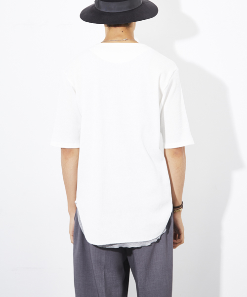 STUDIOUS（ステュディオス）の「ワッフルハーフスリーブTシャツ（Tシャツ/カットソー・メンズ・ホワイト/ベージュ/グレー・1/2/3）」の8枚目の写真