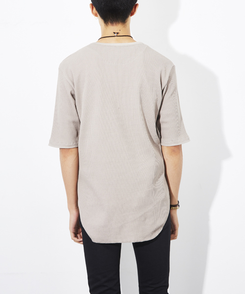 STUDIOUS（ステュディオス）の「ワッフルハーフスリーブTシャツ（Tシャツ/カットソー・メンズ・ホワイト/ベージュ/グレー・1/2/3）」の4枚目の写真