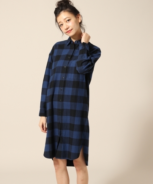 Lowrys Farm ローリーズファーム の ネルブロックチェックシャツワンピース シャツワンピース Wear