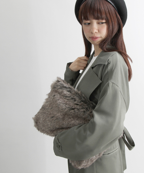 WEGO（ウィゴー）の「WEGO/MIXファークラッチバッグ（クラッチバッグ・レディース・ブラウン/ライトグレー・FREE）」の9枚目の写真