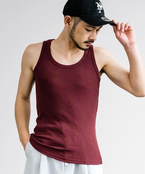 Rocky Monroe(ロッキーモンロー)の「Uネックテレコ素材タンクトップ(タンクトップ・メンズ・グレー/ライトピンク/パープル/イエロー/ターコイズブルー/ブルー/チャコールグレー/ダークブルー/オレンジ/チャコール/モカ/ブラウン/オフホワイト/サックスブルー/レッド/バーガンディー/ブラック/オリーブ/ライム/ライトグレー/ネイビー・L/M/LL)」の20枚目の写真