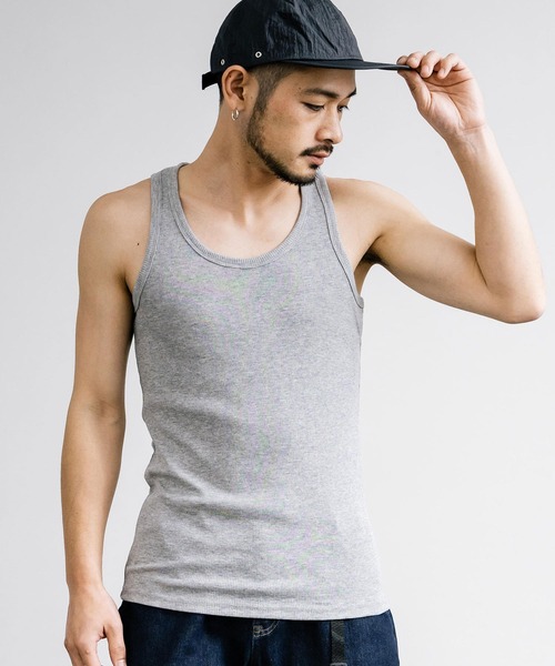 Rocky Monroe(ロッキーモンロー)の「Uネックテレコ素材タンクトップ(タンクトップ・メンズ・グレー/ライトピンク/パープル/イエロー/ターコイズブルー/ブルー/チャコールグレー/ダークブルー/オレンジ/チャコール/モカ/ブラウン/オフホワイト/サックスブルー/レッド/バーガンディー/ブラック/オリーブ/ライム/ライトグレー/ネイビー・L/M/LL)」の5枚目の写真