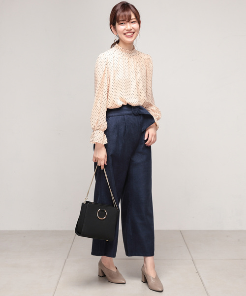 natural couture（ナチュラルクチュール）の「ドットフロッキーちびハイブラウス（シャツ/ブラウス・レディース・アイボリー/ピンク/ブラック・FREE）」の2枚目の写真