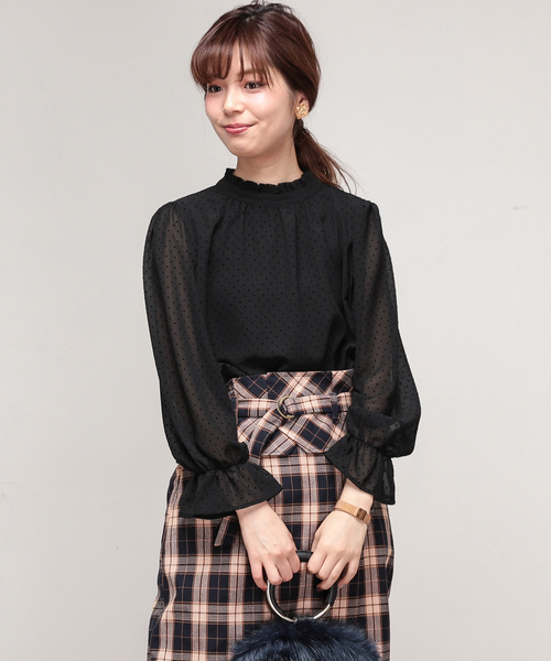natural couture（ナチュラルクチュール）の「ドットフロッキーちびハイブラウス（シャツ/ブラウス・レディース・アイボリー/ピンク/ブラック・FREE）」の3枚目の写真