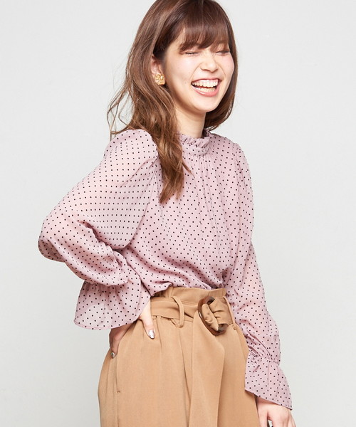 natural couture（ナチュラルクチュール）の「ドットフロッキーちびハイブラウス（シャツ/ブラウス・レディース・アイボリー/ピンク/ブラック・FREE）」の18枚目の写真