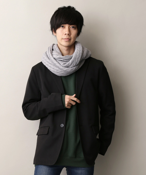 MONO-MART（モノマート）の「大判ロングアラン編みスヌード/モヘヤタッチカラースヌード（ストール/ショール・メンズ・ブラック/ベージュ/ネイビー/オフホワイト/ピンク/ブルー/杢グレー/ブラウン系その他/ワイン・FREE）」の4枚目の写真