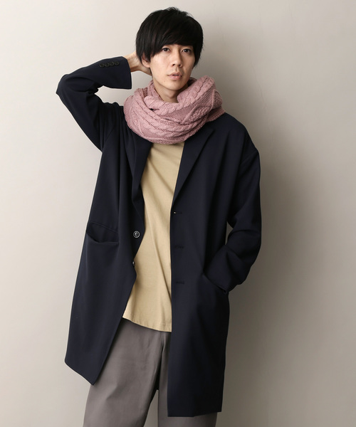 MONO-MART（モノマート）の「大判ロングアラン編みスヌード/モヘヤタッチカラースヌード（ストール/ショール・メンズ・ブラック/ベージュ/ネイビー/オフホワイト/ピンク/ブルー/杢グレー/ブラウン系その他/ワイン・FREE）」の8枚目の写真