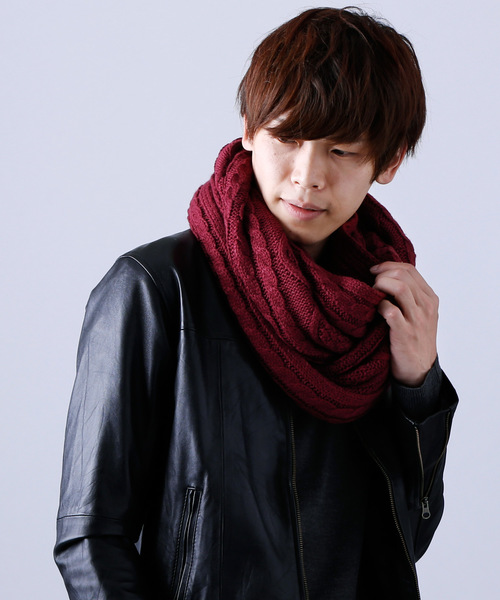 MONO-MART（モノマート）の「大判ロングアラン編みスヌード/モヘヤタッチカラースヌード（ストール/ショール・メンズ・ブラック/ベージュ/ネイビー/オフホワイト/ピンク/ブルー/杢グレー/ブラウン系その他/ワイン・FREE）」の9枚目の写真