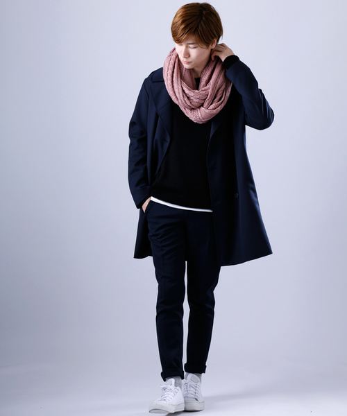 MONO-MART（モノマート）の「大判ロングアラン編みスヌード/モヘヤタッチカラースヌード（ストール/ショール・メンズ・ブラック/ベージュ/ネイビー/オフホワイト/ピンク/ブルー/杢グレー/ブラウン系その他/ワイン・FREE）」の11枚目の写真