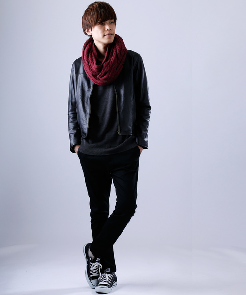 MONO-MART（モノマート）の「大判ロングアラン編みスヌード/モヘヤタッチカラースヌード（ストール/ショール・メンズ・ブラック/ベージュ/ネイビー/オフホワイト/ピンク/ブルー/杢グレー/ブラウン系その他/ワイン・FREE）」の12枚目の写真