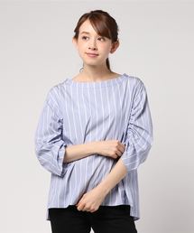 ドロストスリーブ ストライプブラウス