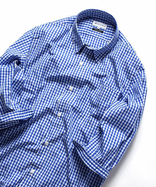 SHIPS JET BLUE（シップスジェットブルー）の「SHIPS JET BLUE: COOLMAX チェック&ストライプ レギュラーカラー七分袖シャツ◇（シャツ/ブラウス・メンズ・ブラック/ダークグレー/ブルー/ネイビー/ブルー系その他・SMALL/X-SMALL/LARGE/MEDIUM）」の5枚目の写真