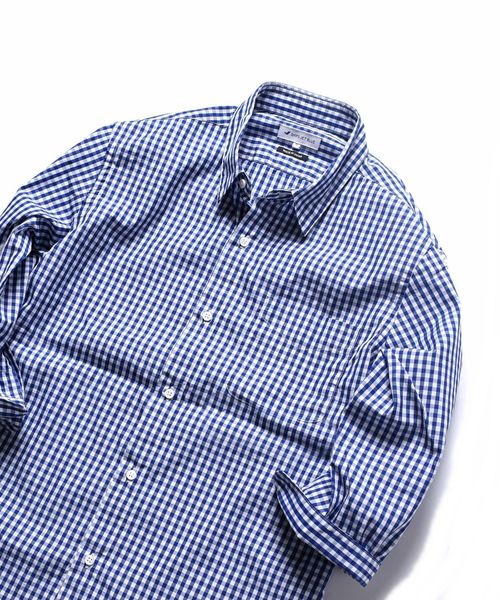 SHIPS JET BLUE（シップスジェットブルー）の「SHIPS JET BLUE: COOLMAX チェック&ストライプ レギュラーカラー七分袖シャツ◇（シャツ/ブラウス・メンズ・ブラック/ダークグレー/ブルー/ネイビー/ブルー系その他・SMALL/X-SMALL/LARGE/MEDIUM）」の3枚目の写真