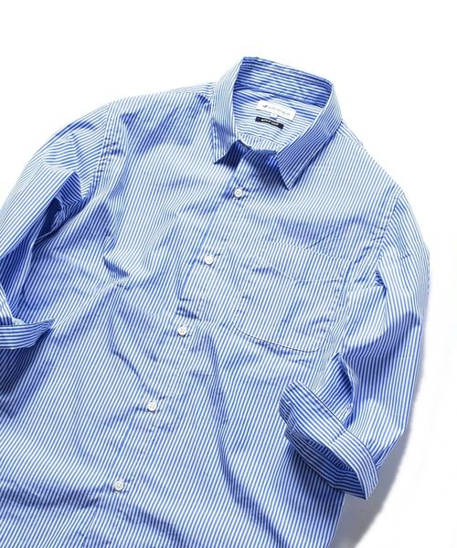 SHIPS JET BLUE（シップスジェットブルー）の「SHIPS JET BLUE: COOLMAX チェック&ストライプ レギュラーカラー七分袖シャツ◇（シャツ/ブラウス・メンズ・ブラック/ダークグレー/ブルー/ネイビー/ブルー系その他・SMALL/X-SMALL/LARGE/MEDIUM）」の4枚目の写真