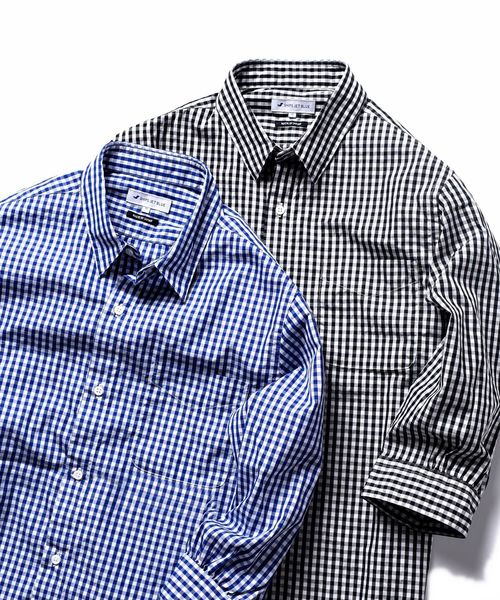 SHIPS JET BLUE（シップスジェットブルー）の「SHIPS JET BLUE: COOLMAX チェック&ストライプ レギュラーカラー七分袖シャツ◇（シャツ/ブラウス・メンズ・ブラック/ダークグレー/ブルー/ネイビー/ブルー系その他・SMALL/X-SMALL/LARGE/MEDIUM）」の20枚目の写真