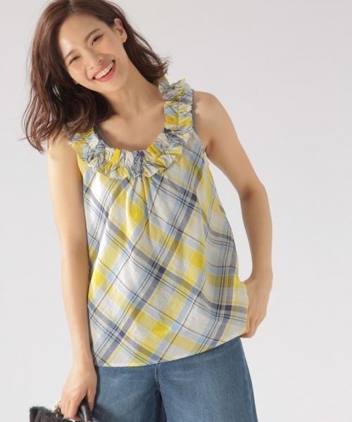 BAYFLOW（ベイフロー）の「BAYFLOW／チェックノースリーブブラウス 18SS（シャツ/ブラウス・レディース・ピンク/イエロー・MEDIUM/SMALL）」の2枚目の写真