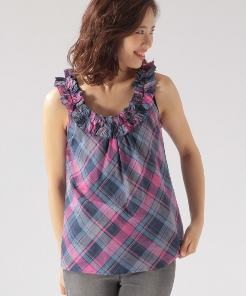 BAYFLOW（ベイフロー）の「BAYFLOW／チェックノースリーブブラウス 18SS（シャツ/ブラウス・レディース・ピンク/イエロー・MEDIUM/SMALL）」の10枚目の写真