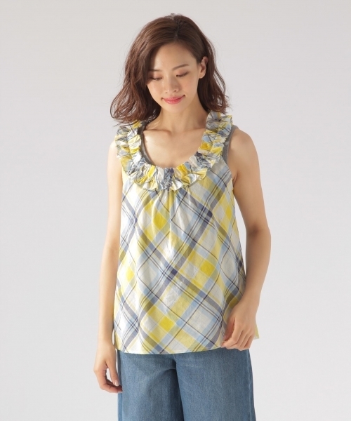 BAYFLOW（ベイフロー）の「BAYFLOW／チェックノースリーブブラウス 18SS（シャツ/ブラウス・レディース・ピンク/イエロー・MEDIUM/SMALL）」の8枚目の写真