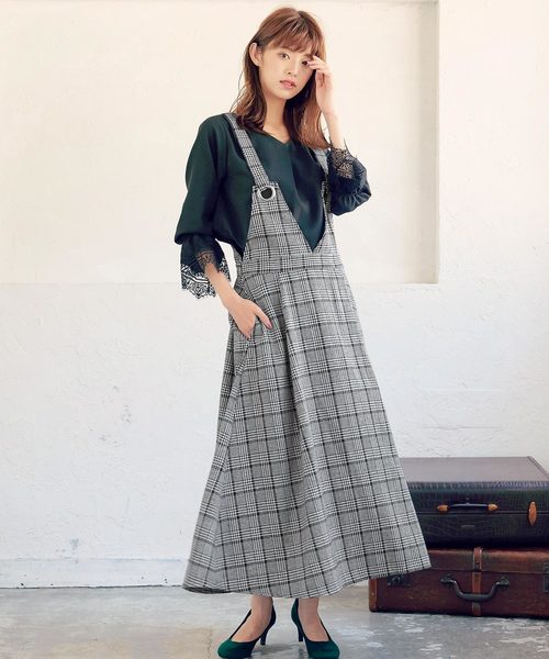 KOBE LETTUCE（コウベレタス）の「ハトメ金具デザインフレアジャンパースカート（ジャンパースカート・レディース・ブラック/ベージュ/ブラック系その他・FREE）」の3枚目の写真