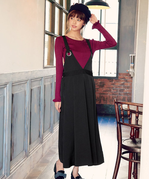 KOBE LETTUCE（コウベレタス）の「ハトメ金具デザインフレアジャンパースカート（ジャンパースカート・レディース・ブラック/ベージュ/ブラック系その他・FREE）」の9枚目の写真