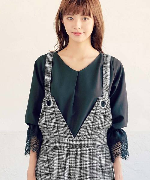 KOBE LETTUCE（コウベレタス）の「ハトメ金具デザインフレアジャンパースカート（ジャンパースカート・レディース・ブラック/ベージュ/ブラック系その他・FREE）」の8枚目の写真