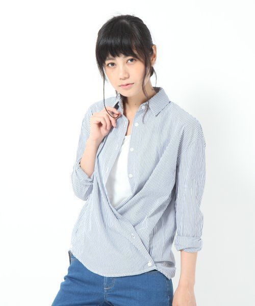 GLOBAL WORK（グローバルワーク）の「【GLOBALWORK】カシュクールシャツ長袖/529133（シャツ/ブラウス・レディース・ホワイト/ネイビー/ブルー・SMALL/MEDIUM/LARGE）」の3枚目の写真