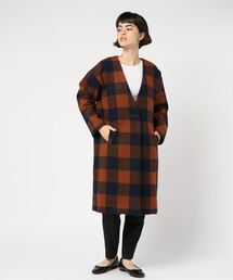 Bou Jeloud | ◆ツートンで合わせやすい◆ノーカラーブロックチェックコート(チェスターコート)