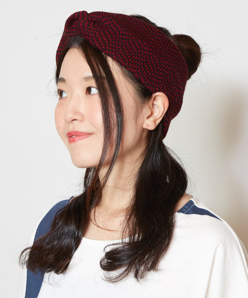 チャイハネ（チャイハネ）の「【チャイハネ】ジオメ柄ニットヘアバンド（ヘアバンド・レディース・ブラック/レッド/イエロー・FREE）」の8枚目の写真