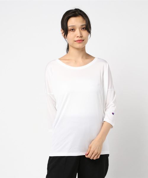 Champion（チャンピオン）の「【Champion/チャンピオン】レディース C VAPOR アクティブスタイル 4/5スリーブ【8分袖】Tシャツ（Tシャツ/カットソー・レディース・ミント/バイオレット/ブラック/フレッシュイエロー/ネイビー/ホワイト/チャコール/オレンジ系その他・LARGE/MEDIUM）」の2枚目の写真