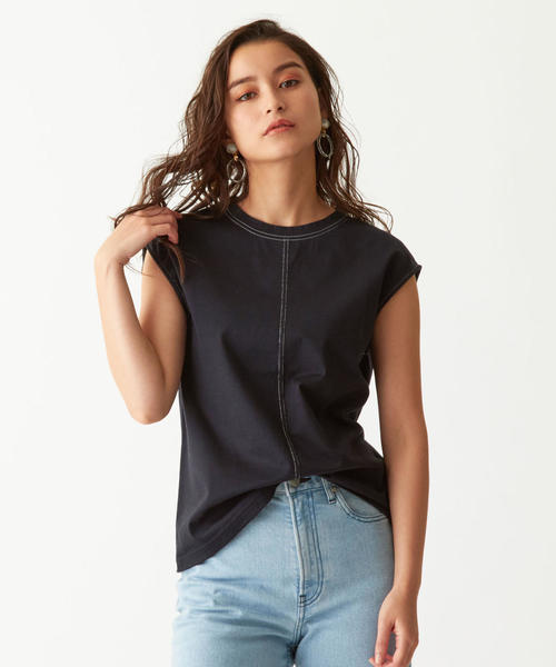 EMMEL REFINES（エメルリファインズ）の「SMF 配色ステッチ クルーネックプルオーバー（タンクトップ・レディース・ホワイト/ベージュ/ネイビー・FREE）」の3枚目の写真