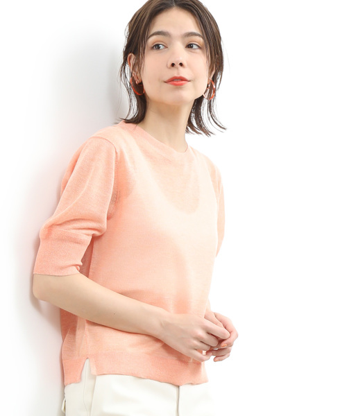 SALON adam et rope'(サロン アダム エ ロペ)の「RE/PE 1/2スリーブプルオーバー(Tシャツ/カットソー・レディース・ブラック/ベージュ/オレンジ・FREE)」の1枚目の写真