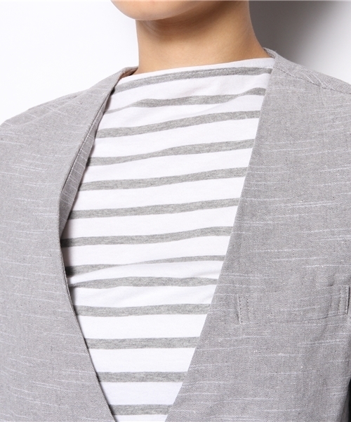 CIAOPANIC（チャオパニック）の「【Ciaopanic】　綿麻混ノーカラーロングコート（ノーカラージャケット・レディース・グレー/ブラック・FREE）」の8枚目の写真