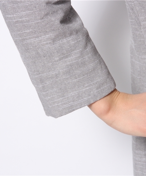 CIAOPANIC（チャオパニック）の「【Ciaopanic】　綿麻混ノーカラーロングコート（ノーカラージャケット・レディース・グレー/ブラック・FREE）」の9枚目の写真