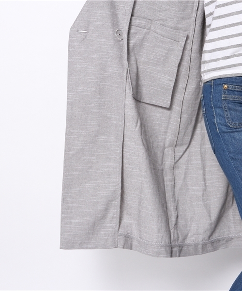 CIAOPANIC（チャオパニック）の「【Ciaopanic】　綿麻混ノーカラーロングコート（ノーカラージャケット・レディース・グレー/ブラック・FREE）」の11枚目の写真