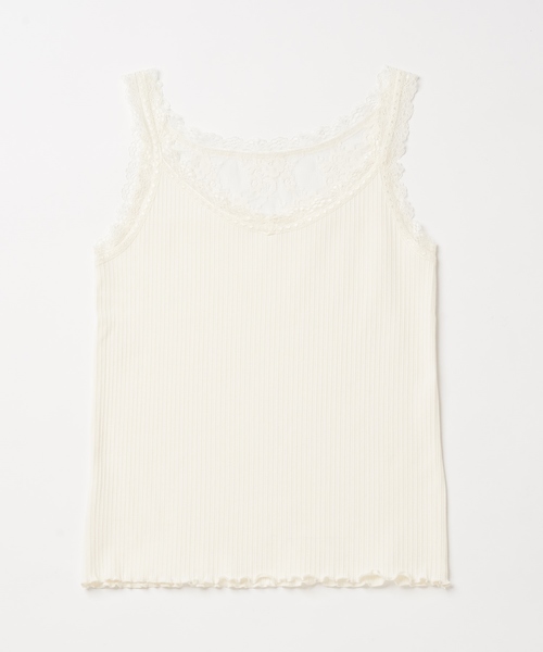 natural couture（ナチュラルクチュール）の「バックネックレースタンク（キャミソール・レディース・ブラック/オフホワイト/ピンクベージュ/グレイッシュベージュ・FREE）」の2枚目の写真