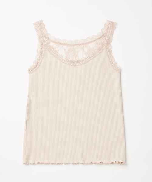 natural couture（ナチュラルクチュール）の「バックネックレースタンク（キャミソール・レディース・ブラック/オフホワイト/ピンクベージュ/グレイッシュベージュ・FREE）」の3枚目の写真