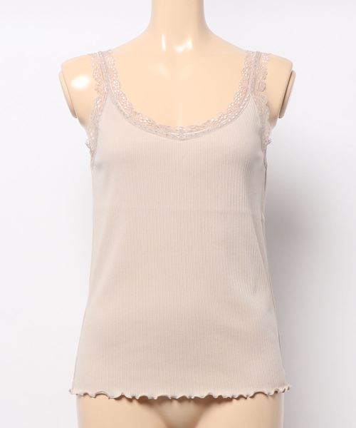 natural couture（ナチュラルクチュール）の「バックネックレースタンク（キャミソール・レディース・ブラック/オフホワイト/ピンクベージュ/グレイッシュベージュ・FREE）」の15枚目の写真