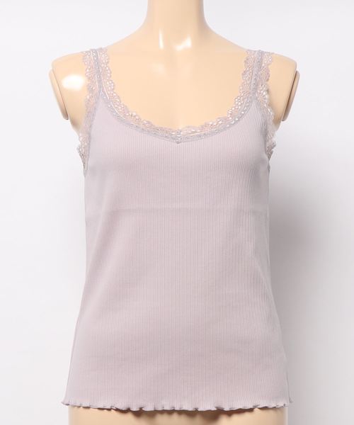 natural couture（ナチュラルクチュール）の「バックネックレースタンク（キャミソール・レディース・ブラック/オフホワイト/ピンクベージュ/グレイッシュベージュ・FREE）」の5枚目の写真