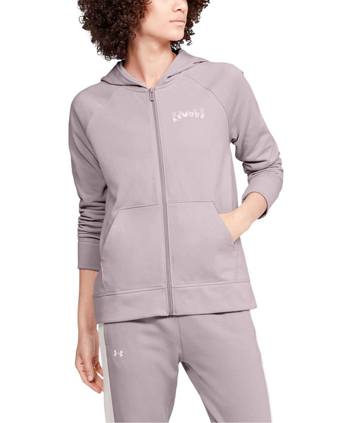 UNDER ARMOUR（アンダーアーマー）の「UAライバルテリー フルジップフーディー(トレーニング/WOMEN)（パーカー・レディース・ブラック/オフホワイト/グレー/スモークピンク・SM/MD/XL/LG）」の4枚目の写真